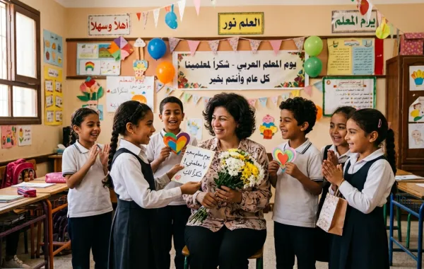 صورة لأطفال يحتفلون بيوم المعلم