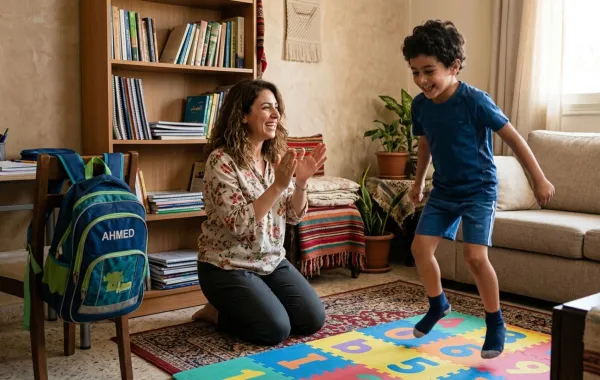 صورة لأم تشجع طفلها على ممارسة نشاط ما بعد المدرسة