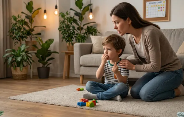 صورة لأم تتحدث مع طفلها