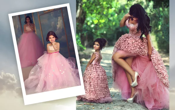 فساتين زفاف متشابهة للعروس والفتيات الصغيرات