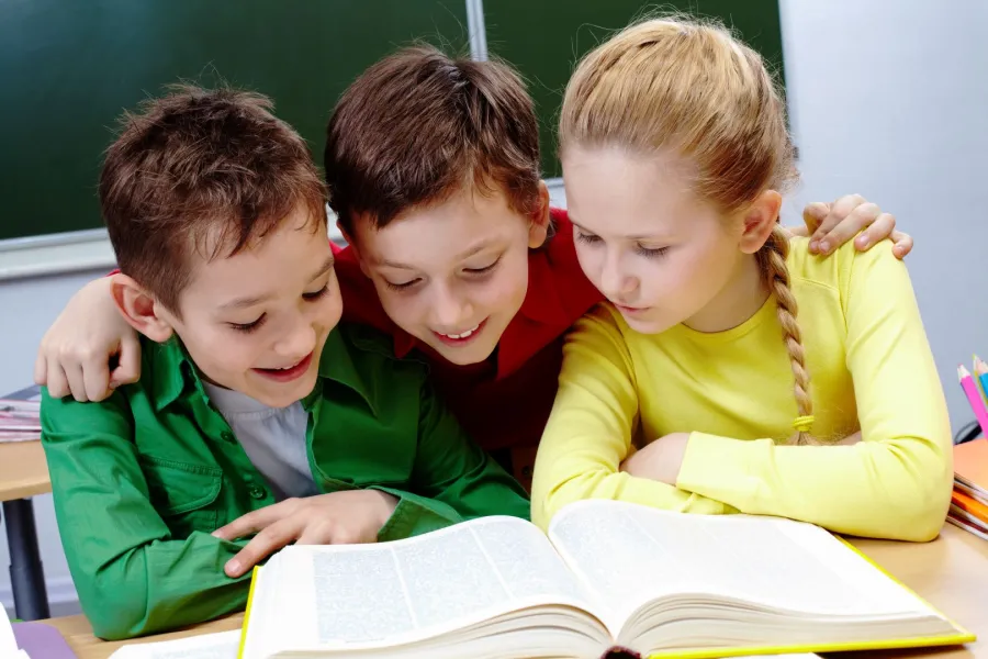 صورة لأطفال يبحثون في كتاب