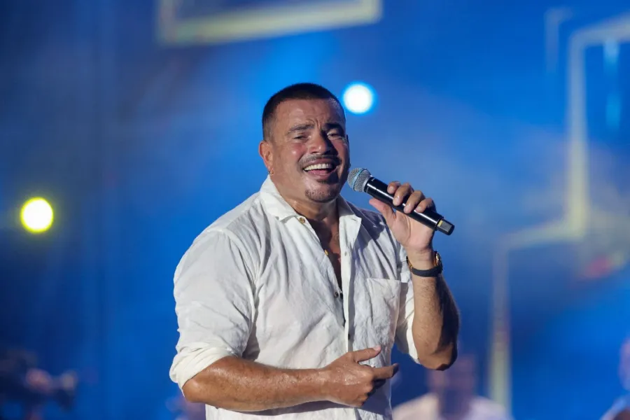 عمرو دياب في قاعة بيروت ووترفرونت أرينا في العاصمة اللبنانية (Amr Diab at the Beirut Waterfront Arena in the Lebanese capital). مصدر الصورة: ANWAR AMRO / AFP