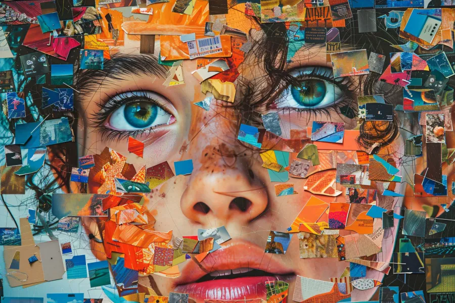 صورة تعبيرية لفتاة وحول وجهها تقطيعات لمجموعات لونية متقاربة