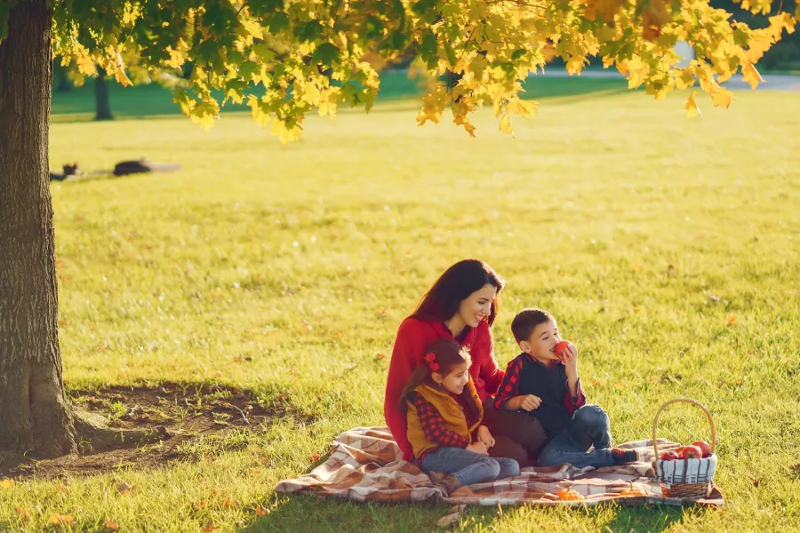 صورة لأم في الهواء الطلق مع أطفالها