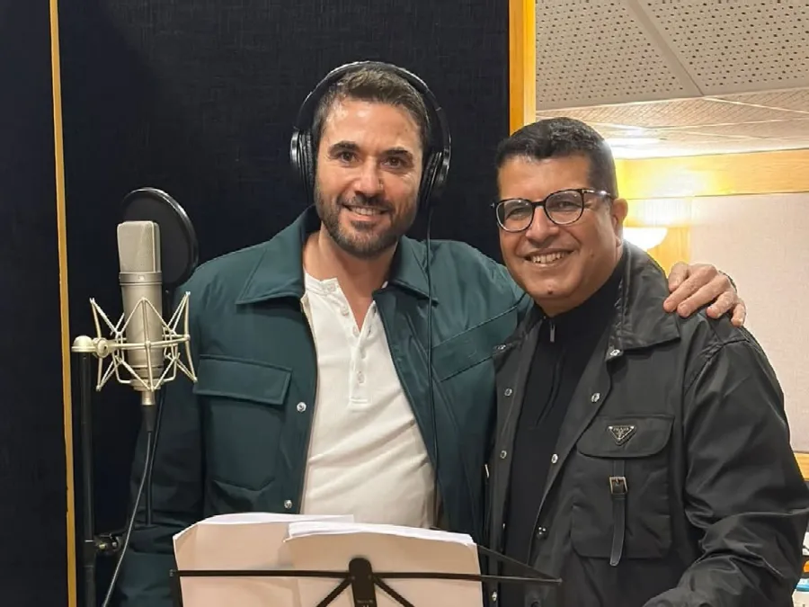 أحمد عز والمؤلف أيمن سلامة من تسجيل مسلسل الفهلو- الصورة من حساب أيمن سلامة على إنستغرام